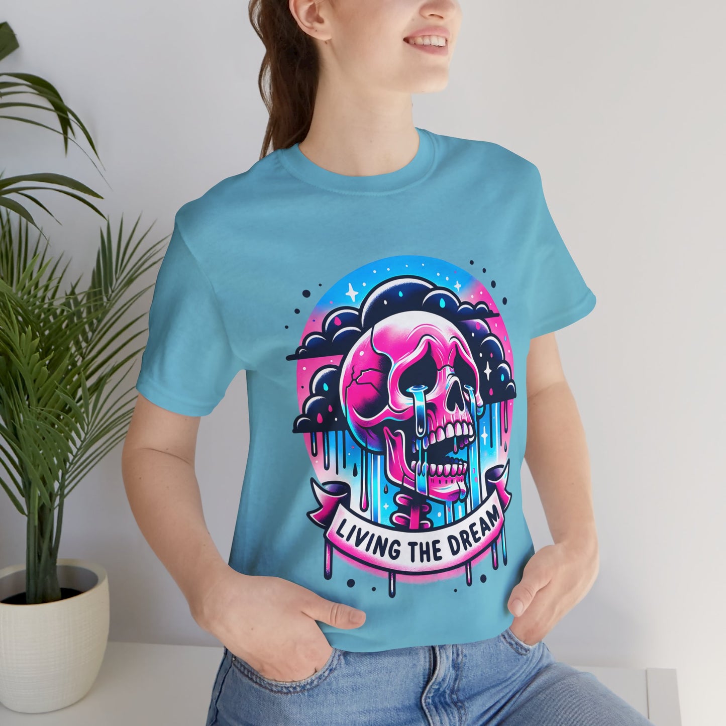 Living The Dream Crying Skeleton Jersey Short Sleeve Tee