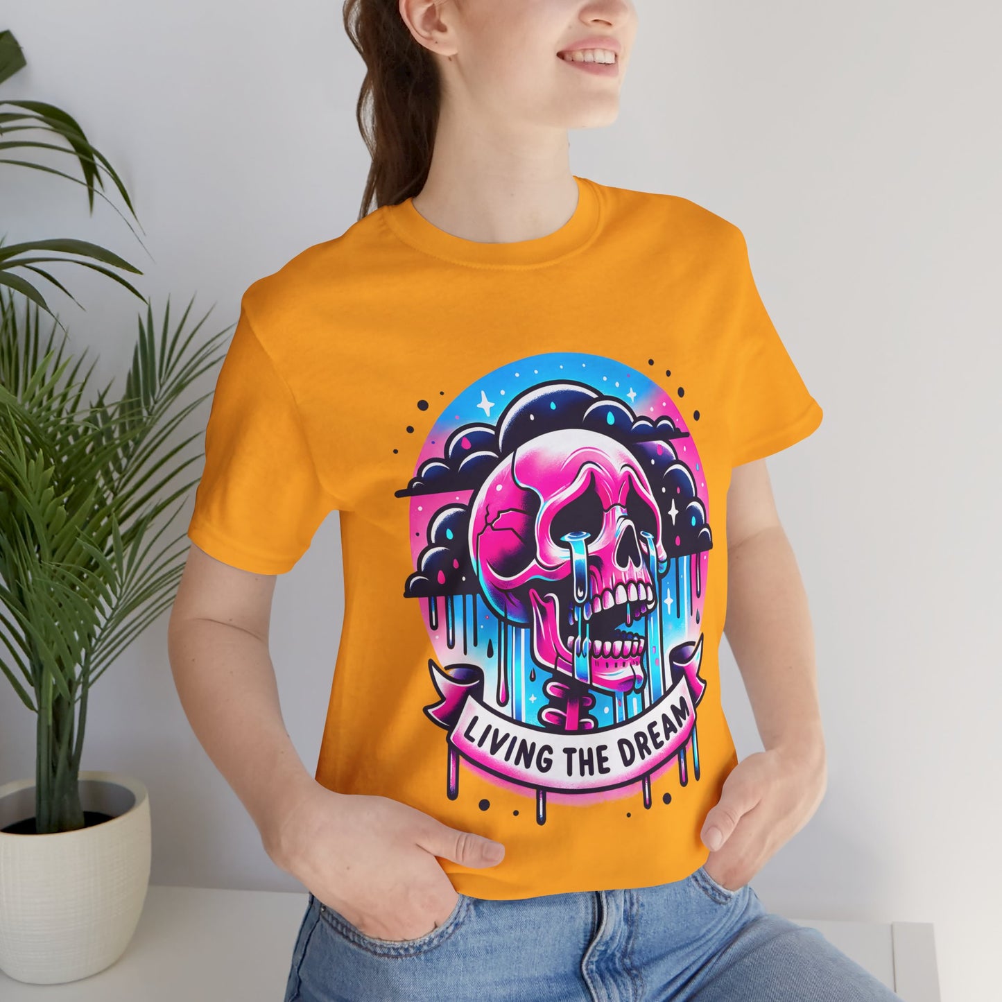 Living The Dream Crying Skeleton Jersey Short Sleeve Tee