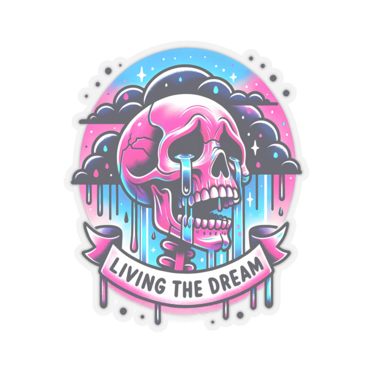 Living The Dream Crying Skeleton Sticker