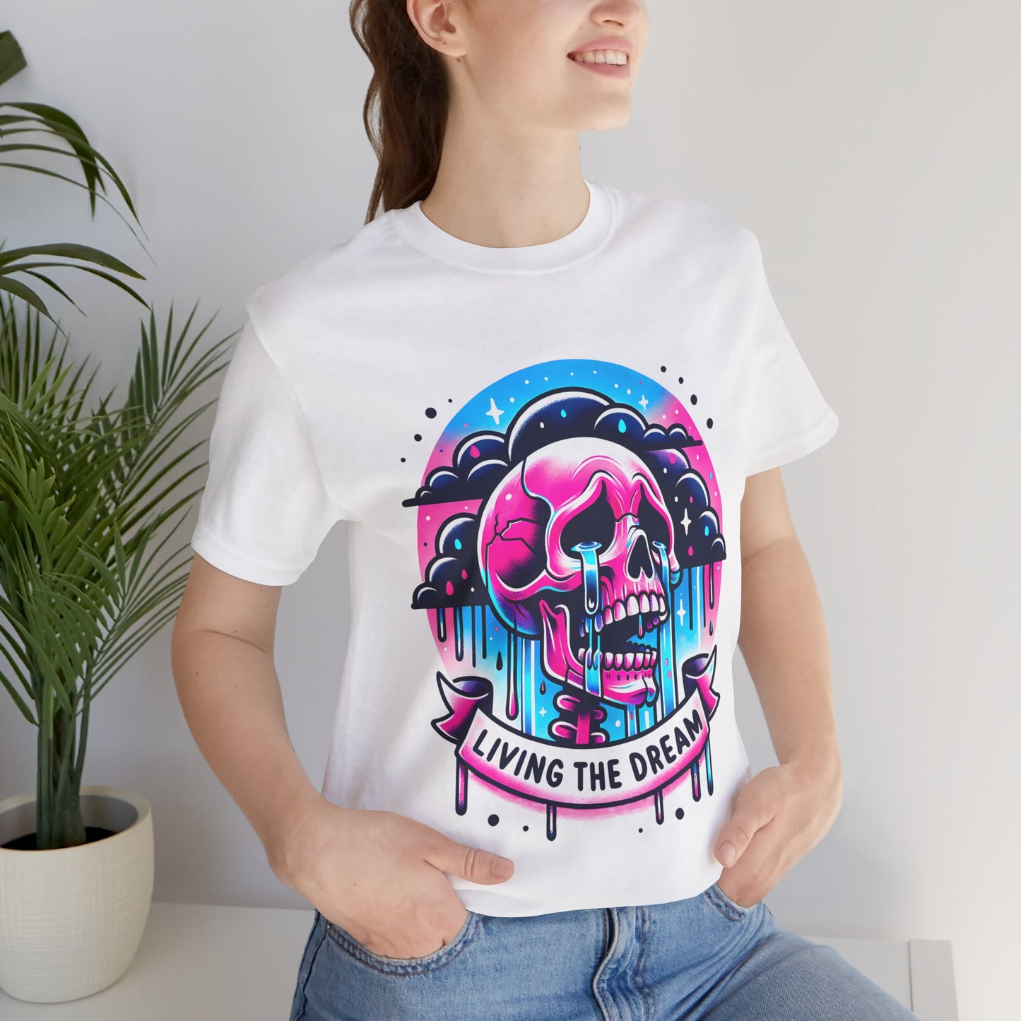 Living The Dream Crying Skeleton Jersey Short Sleeve Tee