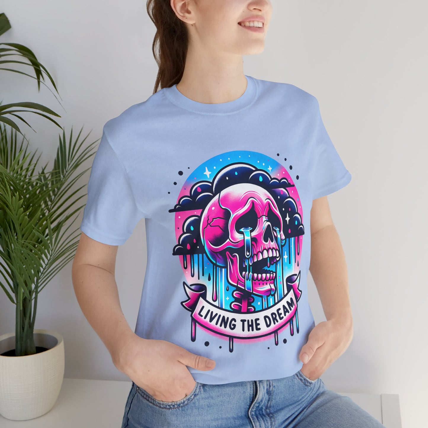 Living The Dream Crying Skeleton Jersey Short Sleeve Tee