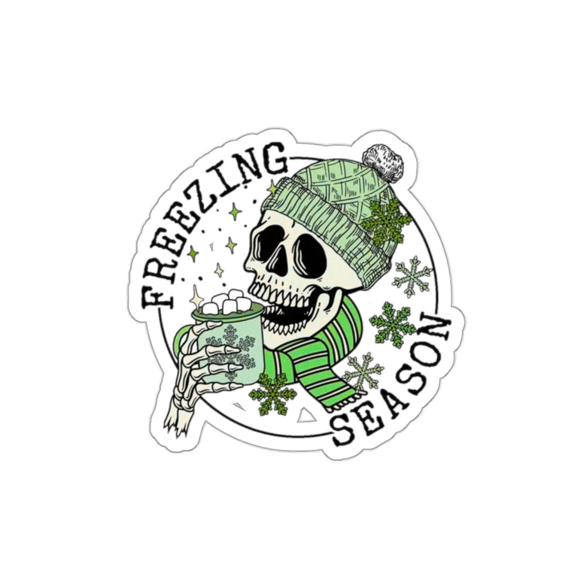 Freezing Season Funny Skeleton Die-Cut Sticker