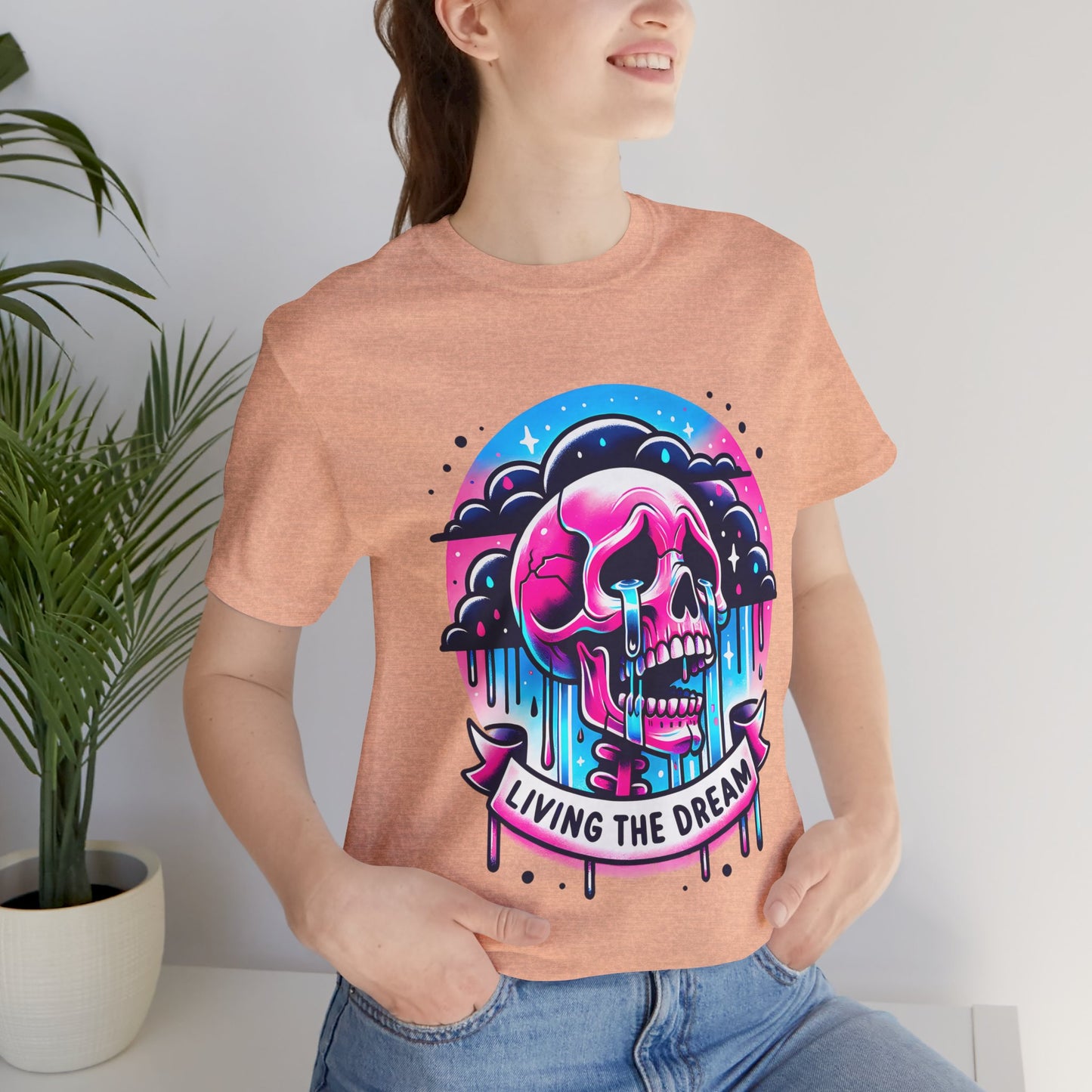 Living The Dream Crying Skeleton Jersey Short Sleeve Tee