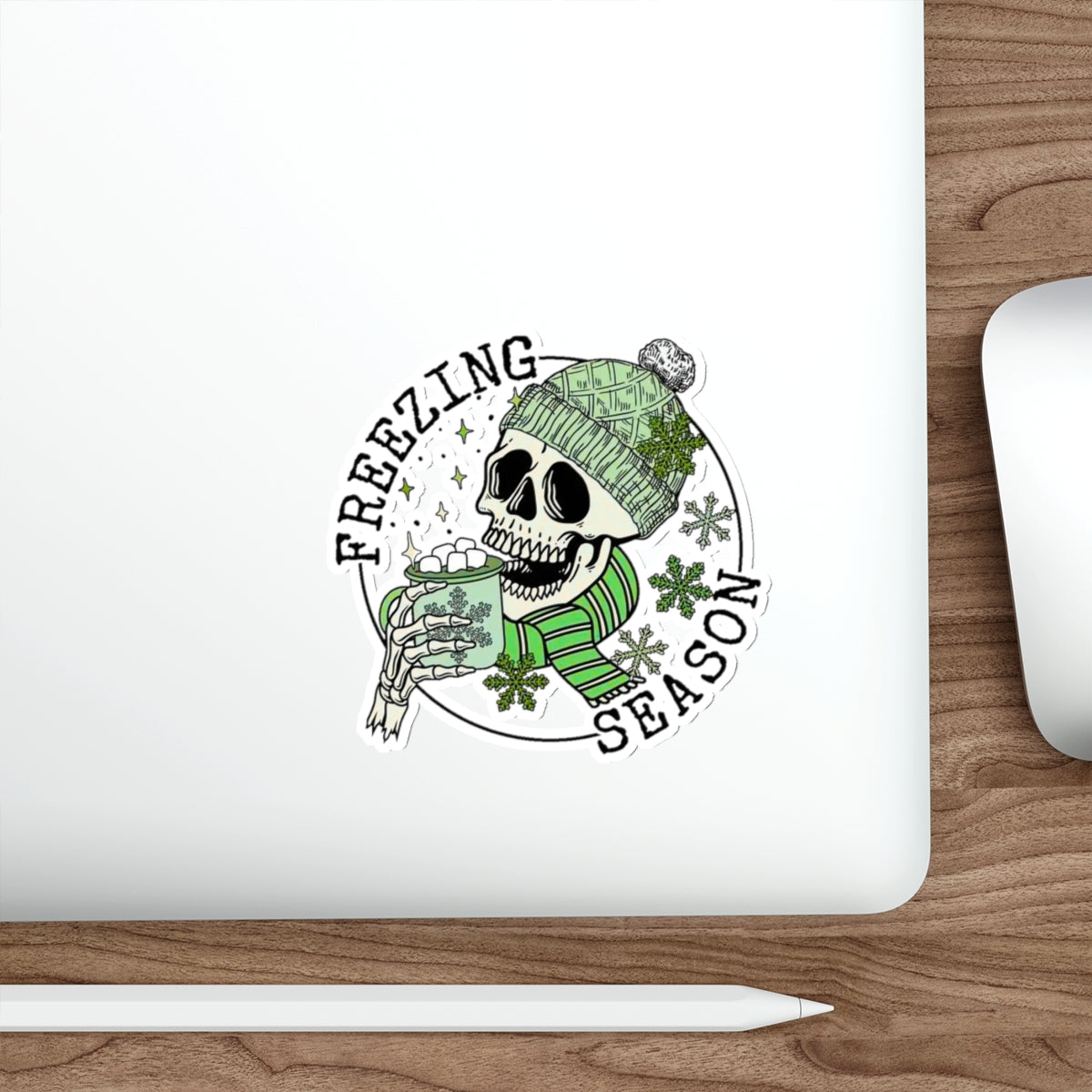 Freezing Season Funny Skeleton Die-Cut Sticker