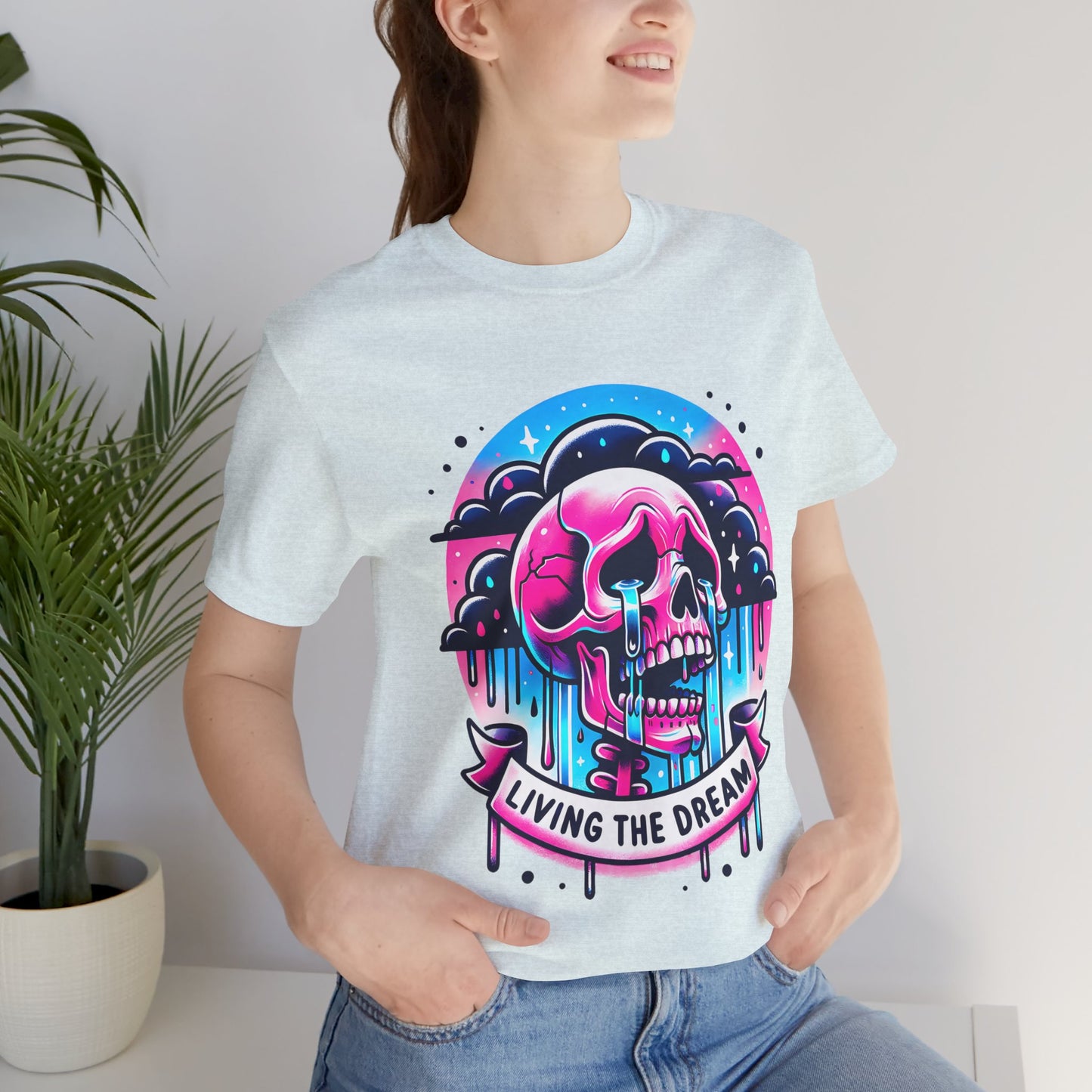 Living The Dream Crying Skeleton Jersey Short Sleeve Tee