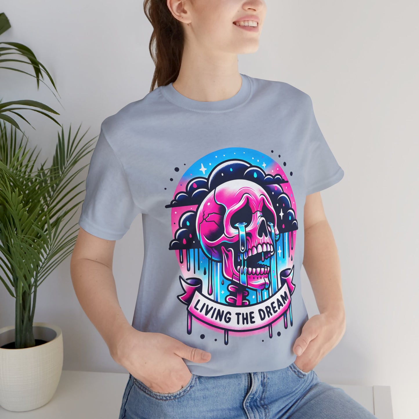 Living The Dream Crying Skeleton Jersey Short Sleeve Tee